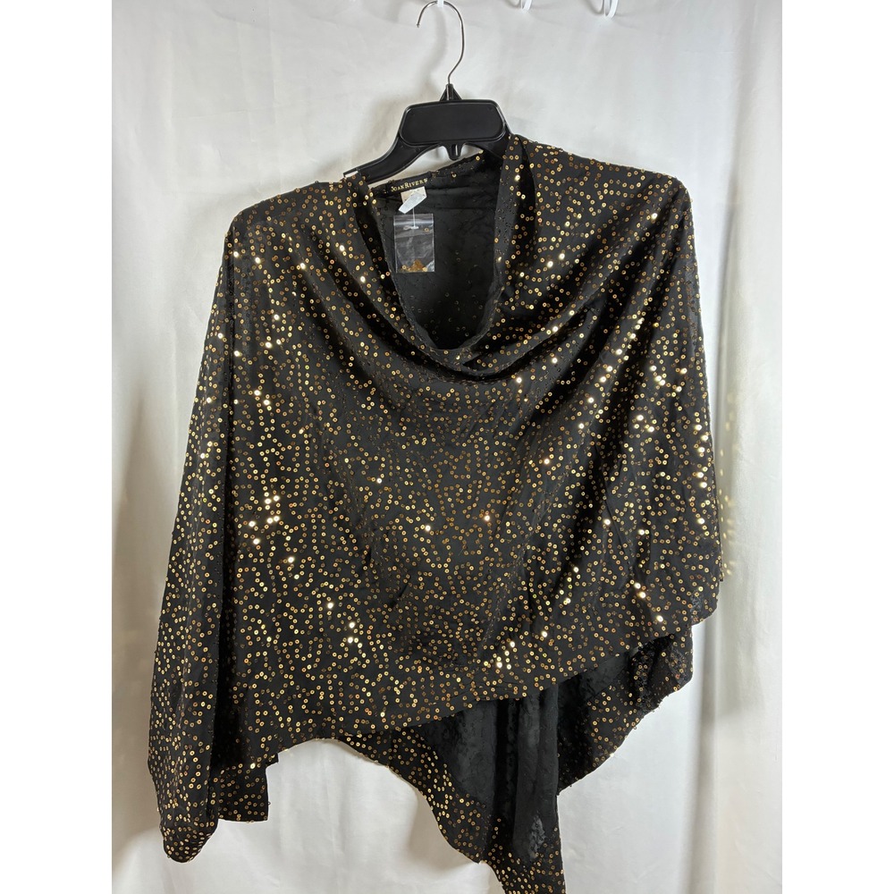 Joan Rivers Black Gold Sequin Poncho Wrap Missy Evening Topper A254627